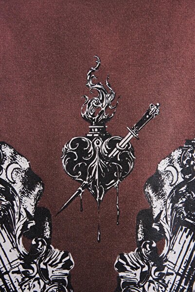 Machinist Чоловіча футболка з великим принтом Yikamali Oversize Dark Coffee Tişört