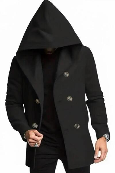 Oksit Ανδρική ζακέτα Poncho με κουκούλα με διπλό κουμπί από ύφασμα Corry Steel Interlock