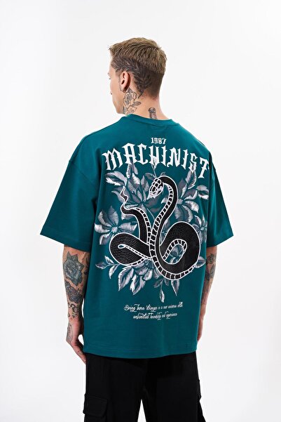 Machinist Ανδρικό μπλουζάκι Snake Applique με τύπωμα oversized Oil Green