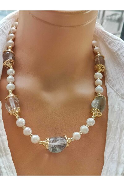 elinasaccessories İnci ve kuvars taslı tasarım kolye el yapımı dogaltas kolye tasarım kolye