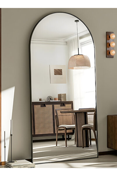 Taimi مرآة كبيرة جدًا بتصميم أنيق 180 × 80 سم - إطار معدني أسود وحامل خلفي