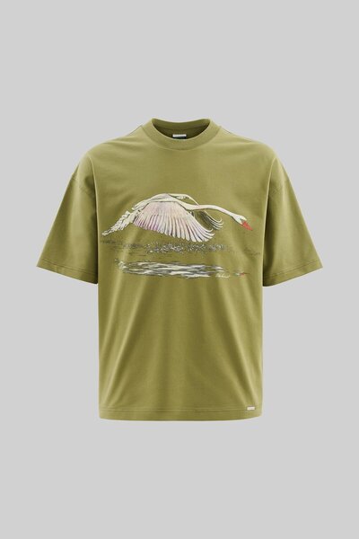 Machinist Ανδρικό μπλουζάκι με στάμπα Swan Oversize Military Green