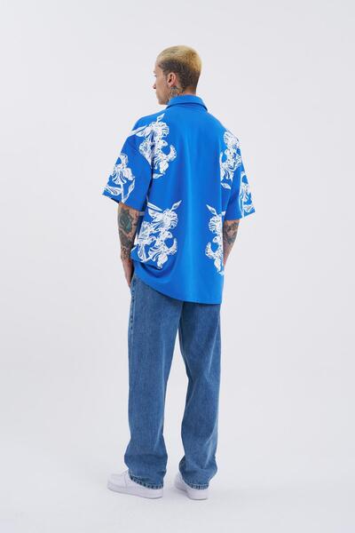 Machinist Ανδρικό μπλουζάκι με λαιμόκοψη πόλο με τύπωμα σε ανοιχτό μπλε χρώμα