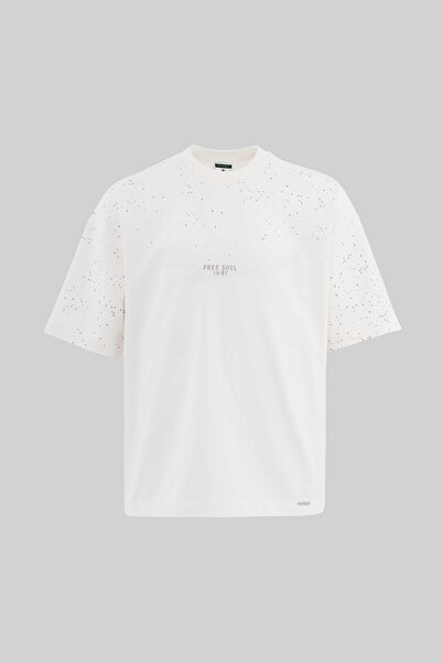 Machinist Men's Free Soul Glowing Printed Oversize Ecru T-Shirt