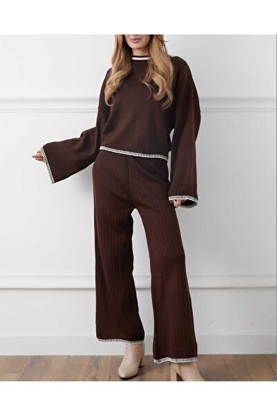 Cemre Life Νέο γυναικείο πλεκτό σετ με λεπτομέρεια ραφής Deux