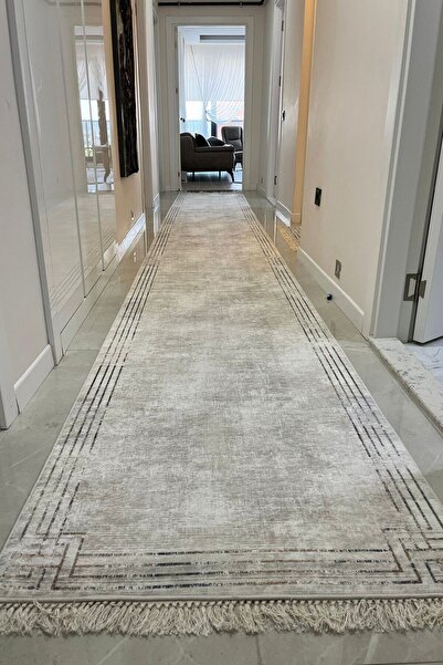 VOPTEKS Krem Yolluk Koridor Halısı Makinede Yıkanabilir Kaymaz Taban Yolluk Hol Antre Halısı