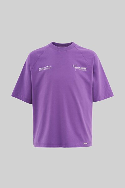 Machinist Чоловіча футболка Raglan Oversize з принтом слогана, фіолетова