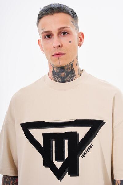 Machinist Ανδρικό μπλουζάκι Triangel Applique με τύπωμα ανοιχτό μπεζ