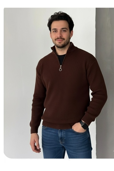 LİBASSİNİ سترة تريكو قصة ضيقة للرجال بقصة ضيقة وسحاب من نوع سيلانيك ياقة مرتف...