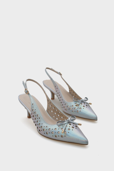 Capone Outfitters Petunia Mid Heeled Studded Pointed Toe Slingback Metallic Women's Shoes