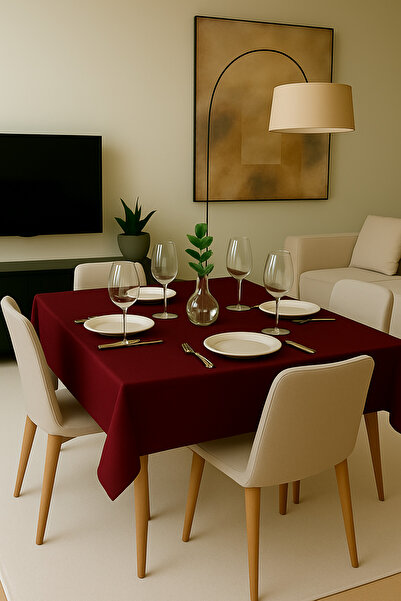 GOCCIA HOME Pamuklu Masa Mutfak Yemek Salon Piknik Bahçe Balkon Otel Cafe Sofra Yılbaşı Bordo Sehpa Örtüsü