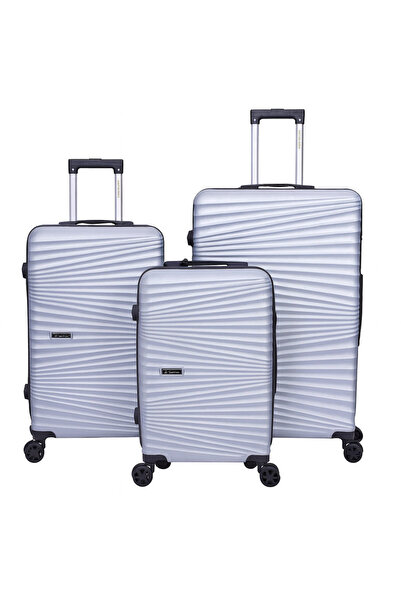 Hayyak Set of 3 Hard Luggage with Carry on & Checked In Travel Bag with Combination Lock , 01- Silver