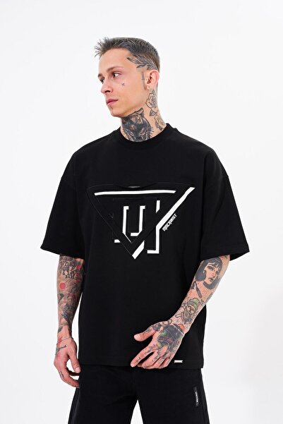 Machinist Ανδρικό μπλουζάκι Triangel Applique με τύπωμα Μαύρο