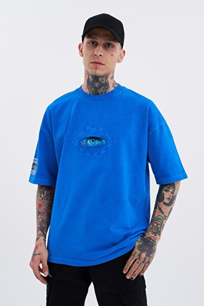 Machinist Чоловіча футболка в пляму Born Again Eye Washed великого розміру світло-блакитного кольору