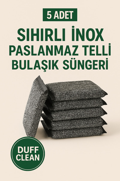 DUFF CLEAN 5 Adet Sihirli Inox Paslanmaz Telli Bulaşık Süngeri