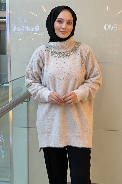 Nuss 7003 Crew Neck Angora Tunic with Sprinkle Bead Embroidery