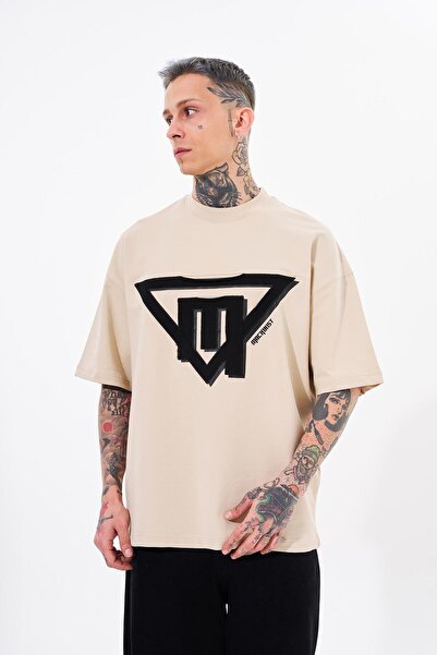 Machinist Ανδρικό μπλουζάκι Triangel Applique με τύπωμα ανοιχτό μπεζ