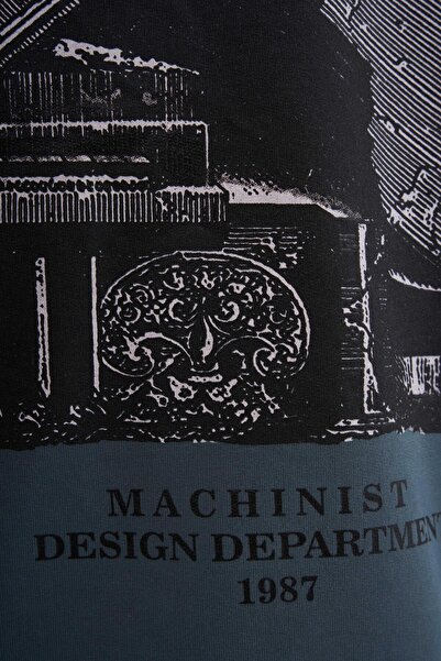 Machinist Ανδρικό μπλουζάκι με σκασμένο εμπριμέ πλενόμενο Oversize Ghost