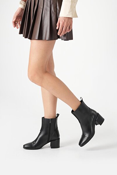 Bestyle Real Leather Black Zippered Heeled Boots