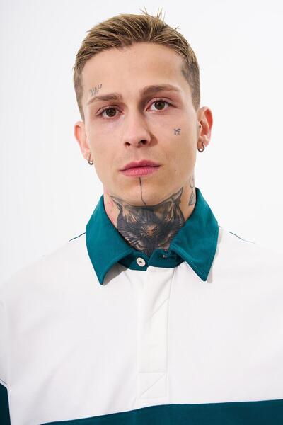 Machinist Men's Be Yourself Polo Neck Oversized T-Shirt Oil Green