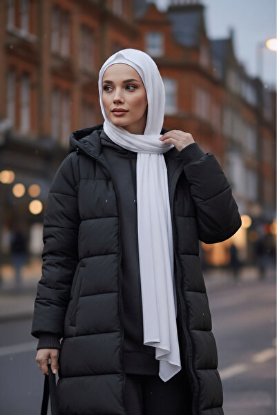 Aisha's Design Combed Cotton Boneli Ready-Made Combed Cotton Hooded Shawl Two-Piece Set, Ps-57, White