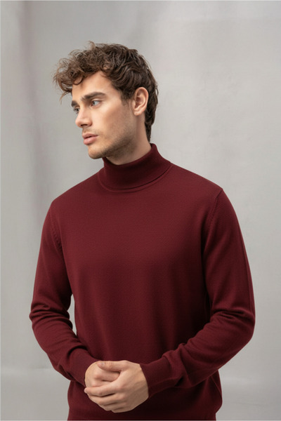Valiberta Fincher Half Fisherman Fit Slim Fit Men's Sweater - Burgundy