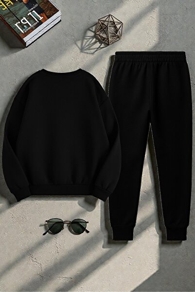 uyguntarz Φούτερ Unisex The Weekend Design με στάμπα με λαιμόκοψη - Σετ αθλητικής φόρμας 2 τεμαχίων