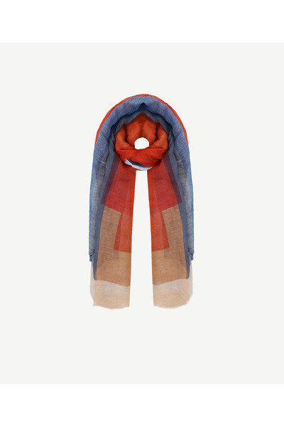 Yargıcı Keten Karışımlı Ve Renk Bloklu Şal