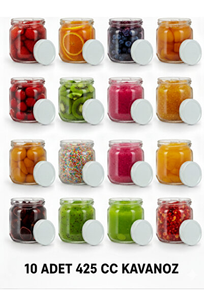 Perodia 10 Adet Beyaz Metal Kapak Cam Kavanoz 425 Cc Hsr425