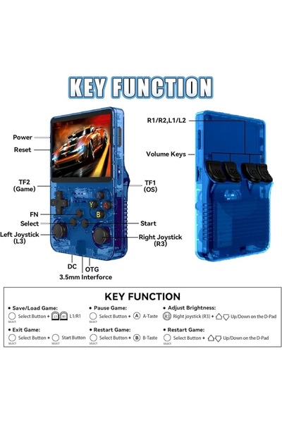 VEVOR Consolă retro portabilă R36S, 64GB, 15000 jocuri, ArkOS 2.0, N64 PSP PS1 PlayStation, albastră