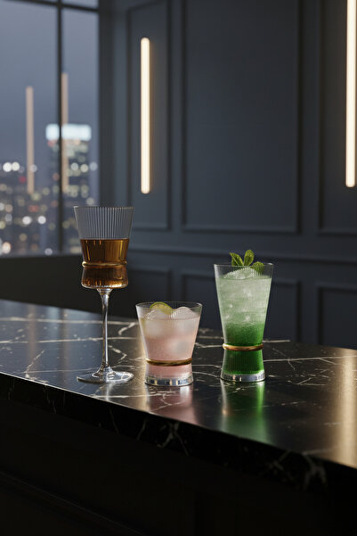 Elista Crystal Optical Gold Gilded Glass Set 18 Pieces for 6 People