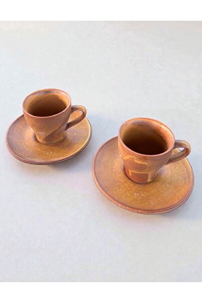 Home Inn Home Textile Rustic Orange Matte Ceramic Coffee Cup Set – 4 Pieces, Handcrafted Vintage Espresso - Coffee Set