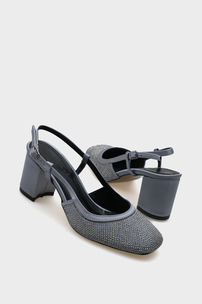 Capone Outfitters Sayre Satin Stone Back Strap Medium Heeled Women's Shoes