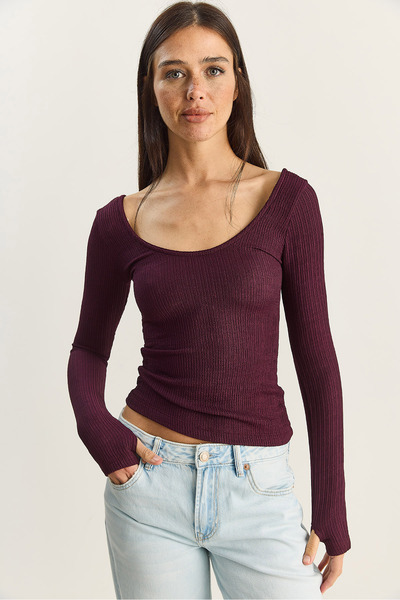 Bianco Lucci Women's U Neck Stretch Fabric Basic Blouse 4102 60283783