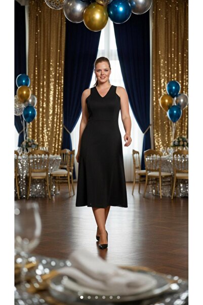 Nidya Moda Kadın Lacivert Örme Abiye Elbise 4064l