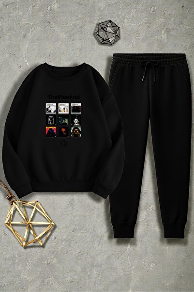 uyguntarz Φούτερ Unisex The Weekend Design με στάμπα με λαιμόκοψη - Σετ αθλητικής φόρμας 2 τεμαχίων