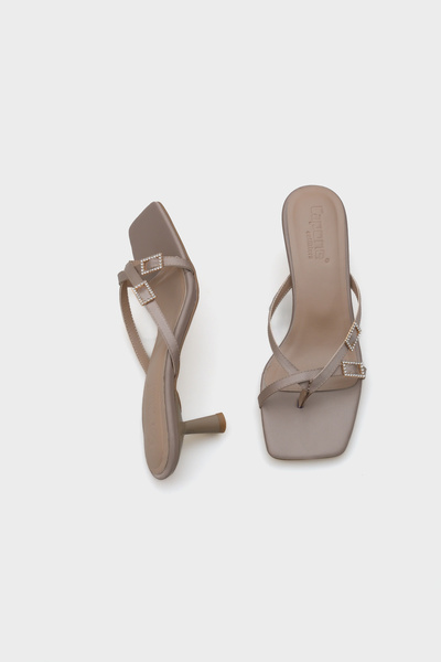 Capone Outfitters Milena Blunt Toe Medium Heeled Double Stone Buckle Satin Women's Slippers