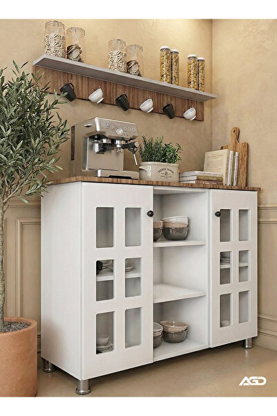 AGD Multi-Purpose Coffee Corner Storage Cabinet, Kitchen Side Cabinet with Shelves and Doors, Microw