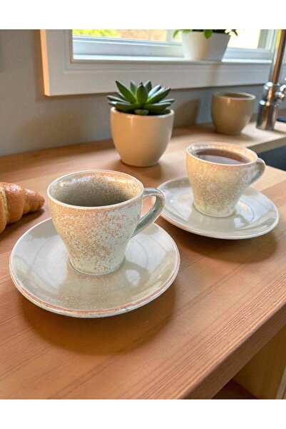 home inn Rustic Textured Set of 2 Ceramic Coffee Cups – Modern Set in Natural Tones with Handcrafted Look