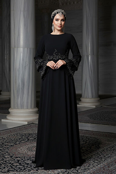 Neva Style Βραδινό φόρεμα με χάντρες μαύρο χιτζάμπ 9181S