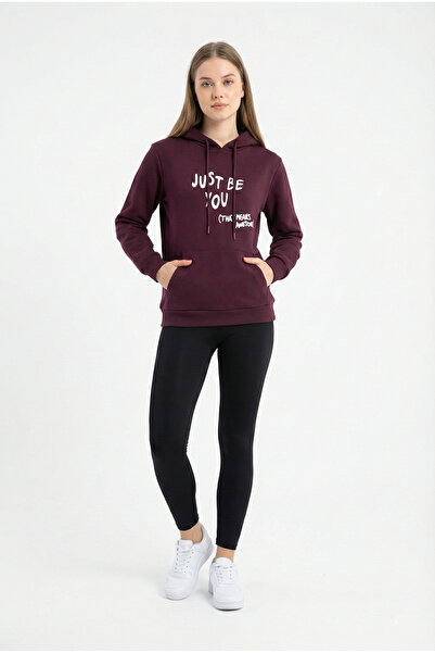 defys Women's Plum Printed Hooded Sweat