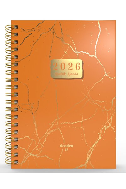 denden Спирално подвързан ежедневник за 2026 г., мраморно оранжев