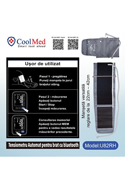 Cool Med Automatic Upper Arm Blood Pressure Monitor with Bluetooth compatible with IOS and Android U82RH