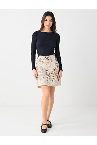 Jimmy Key Екрю Прямий крій Звичайна талія Плетена спідниця з паєтками