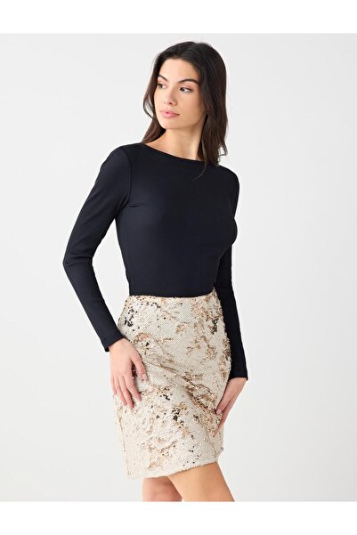 Jimmy Key Екрю Прямий крій Звичайна талія Плетена спідниця з паєтками