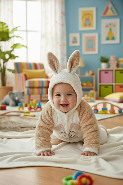 eomix kids Baby Romper with Rabbit Figure. Welsoft Pouf Fabric with Rabbit Embroidery
