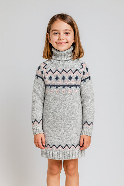 Pampino Turtleneck Geometric Patterned Girl's Knitwear Sweater
