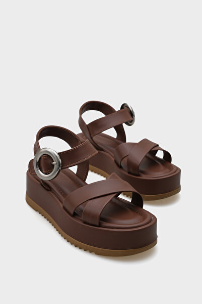 Capone Outfitters Dolly Cross Strap Comfort Buckle Wedge Heeled Women's Sandals