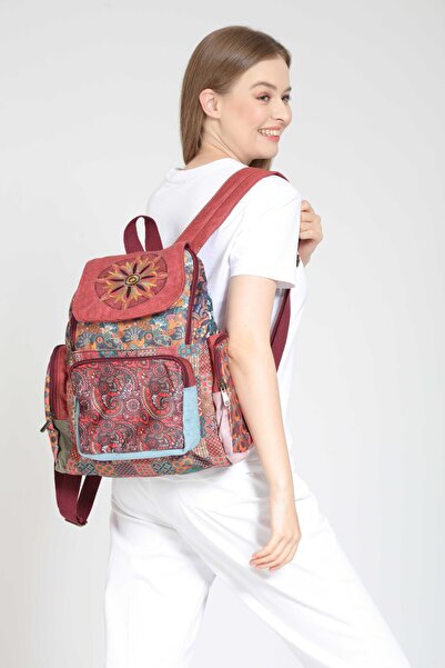 street&bagdnz Etnik Bohem Otantik Desenli Patchwork 5 Bölmeli Tasarım Sırt Çantası Ortopedik Su Geçirmez