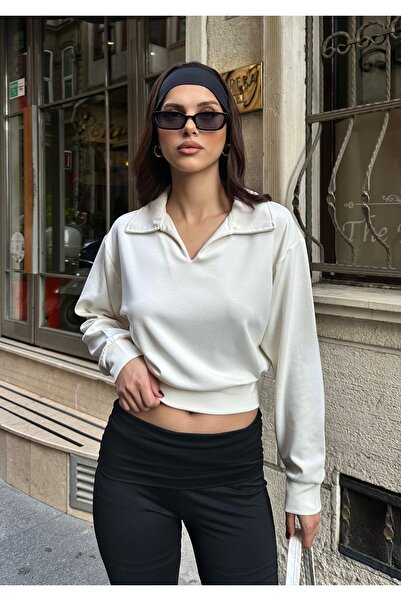 BEJNA Women's Ecru Polo Neck Modal Textured Soft Blouse